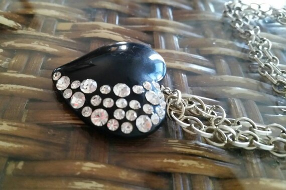 Vintage Lucite Black Heart with Clear Embedded Rh… - image 2