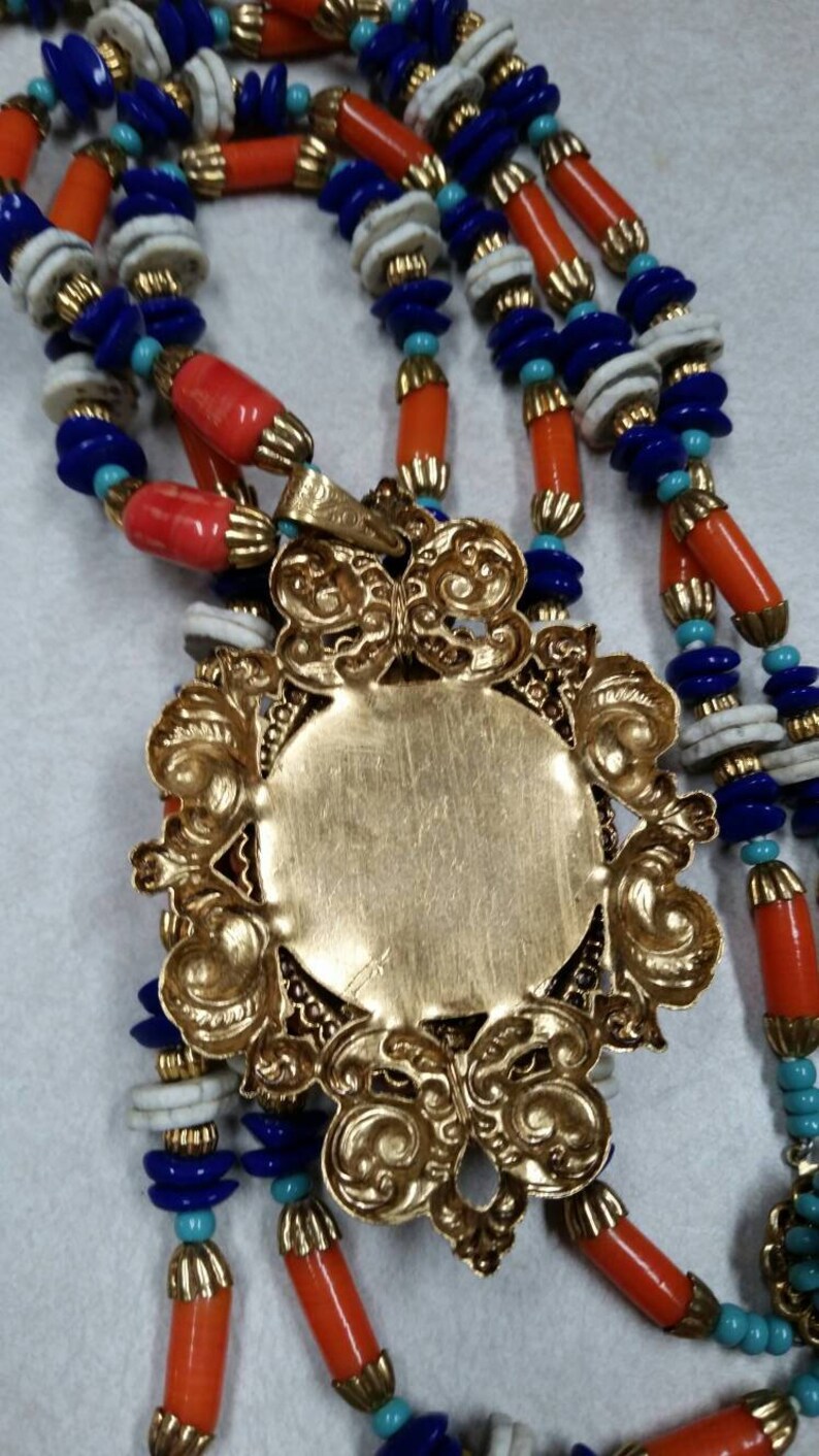 Vintage RARE Miriam Haskell Lawrence Vrba Egyptian Revival Scarab Necklace and Earring Set image 8