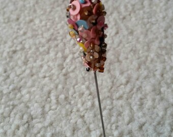 Vintage 1920's Unique Muticolored Sequined 4 Inch Hat Pin