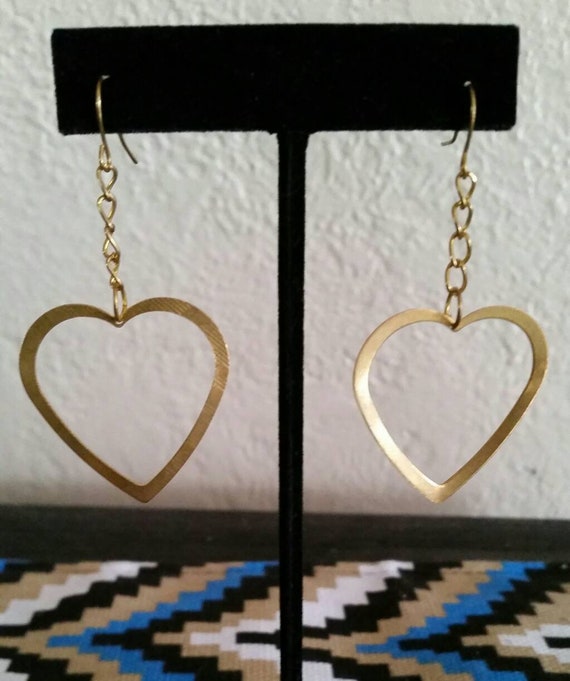 Vintage Sheet Metal Cut Out Dangling Heart Earrin… - image 9