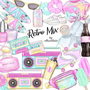 Retro Mix Retro CLIPART 90s clipart rollergirl Skatergirl PNG summer fashion Nostalgia Cassette player Fanny Pack clipart commercial use art