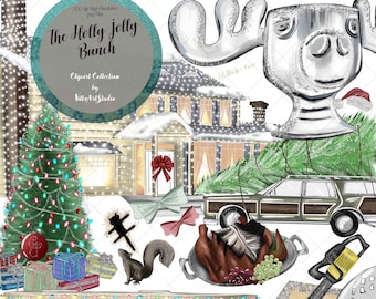 The Holly Jolly Bunch Clipart Collection, Christmas Clipart, Winter Clipart set, Handdrawn, Christmas Vacation, Planner, Planner Stickers