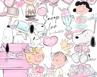 Cute Luv Clipart Valentines Day Clipart, Puppy love, Be mine Valentines Baby illustration Hearts Cookies, planner needs, digital art