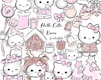 Hej sötnos jul Clipart jul handritad konst rosa jul söt vinter clipart pastell jul tomte bebis vinter mysig morgon gåvor