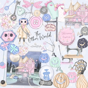 The other World Clipart Coraline characters scary spooky clipart Halloween clipart Pastel planner needs Planner goodies