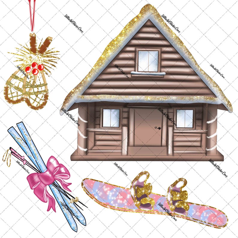Planner Clipart Ski trip Planner stickers cover,getaway clipart Winter Trip ClipART winter Hand Draw Clipart scrapbooking snow Cabin