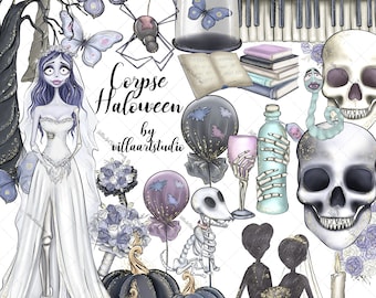 Corpse Halloween Additional Characters clipart Halloween wedding Ghost party clipart planner stickers Cute Halloween Corpse groom bride love