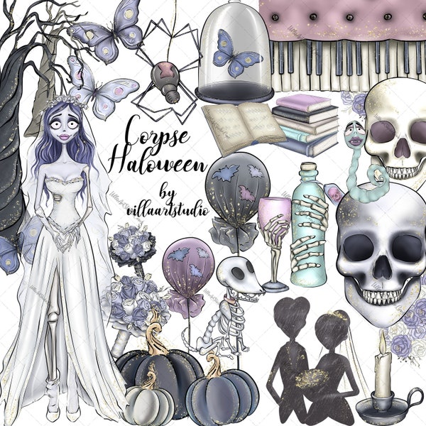 Corpse Halloween Additional Characters clipart Halloween wedding Ghost party clipart planner stickers Cute Halloween Corpse groom bride love