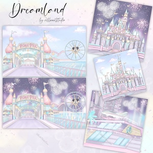 Dreamland Scenes magic castle themed park scenes amusement park hand drawn clipart Pastel Clipart planner girl planner goodies planner needs