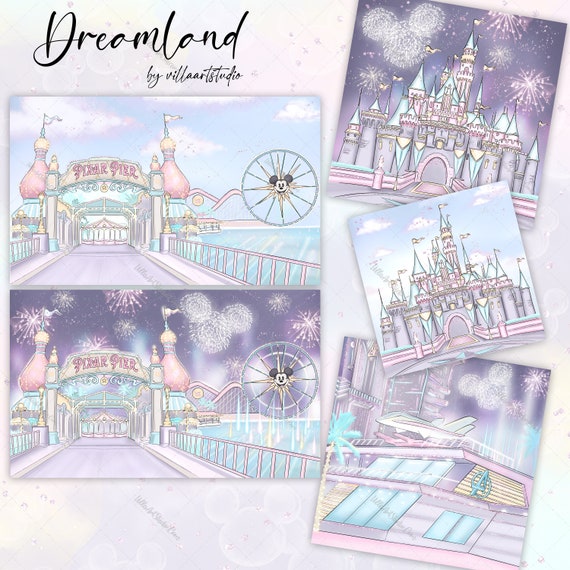 Dreamland Scenes magic castle themed park scenes amusement park hand drawn clipart Pastel Clipart planner girl planner goodies planner needs