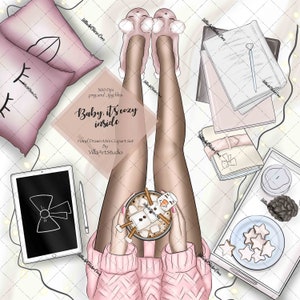 Colección Cozy Inside Clipart, Mini ART SET, imágenes prediseñadas de invierno, paquete de papel, chocolate caliente con papel sin costuras, imágenes prediseñadas del planificador, planificador Pegatina