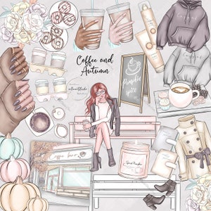 Coffee and Autumn clipart bundle fall vibes clipart coffee clipart pumpkin spiced latte planner needs planner stickers autumn art cozy art