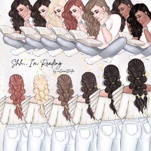 Boeken lezen Fashion Girls Booklover Clipart Planner Stickers Planner clipart Hoofdstukken Boeken Boekenwurm Clipart bookgirl vallen gezellige boeken