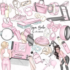 Gym Babe Clipart Bossbabe Girl fitness meisje Planner Art Fashion Logo Clipart Sublimation Transfer File Digital Download PNG Fit Girl clipart