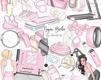 Gym Babe Clipart Bossbabe Girl fitness girl Planner Art Fashion Logo Clipart Sublimation Transfer File Digital Download PNG Fit Girl clipart