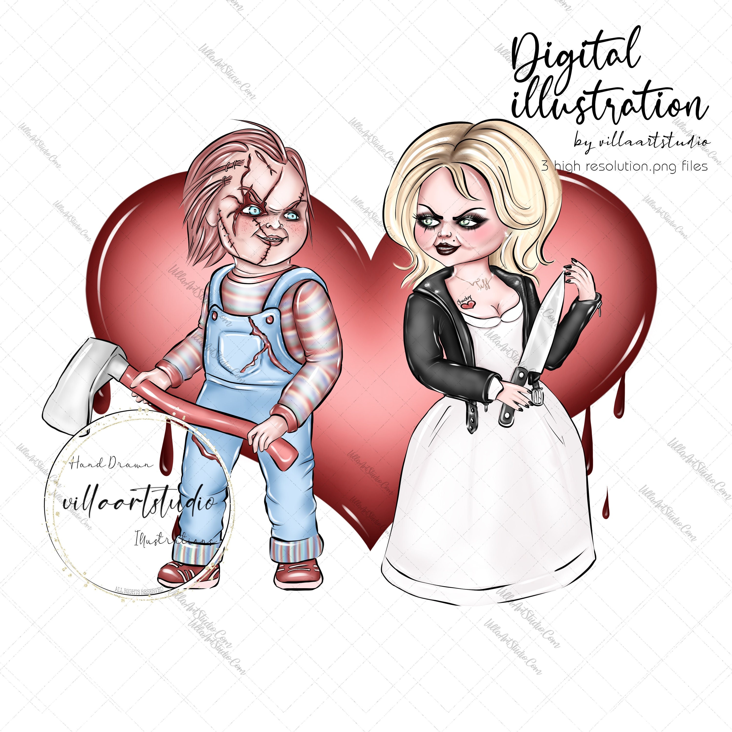 Chucky y Tiffany Horror Friends clipart embrujado Scary Costume Nightmare  halloween clipart Scary Movie Sublimacion Horror Planner Clipart