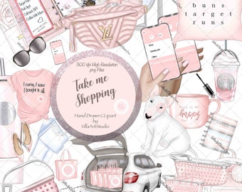 Take Me Shopping, Hand Drawn Clipart, My Happy Place, Shopping Clipart, Coffee Girl Clipart, Planner Girl, Pastel Clipart , planner needs