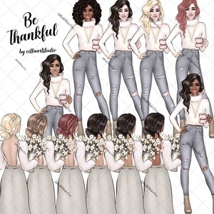 Be Thankful fashion girls Sweater Weather COZY fall clipart Planner Stickers fashion girl FALL clipart Autumn clipart commercial licence art