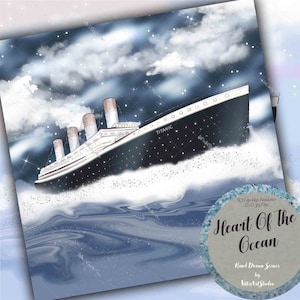 Heart Of The Ocean, escenas dibujadas a mano, Titanic, arte de San Valentín, pegatinas de planificador, golosinas de planificador, arte de pareja, colección de imágenes prediseñadas
