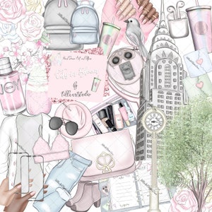 Stadt in Bloom Clipart, NYC CLipart, New York Clipart, von Hand gezeichnet Clipart, niedlich Egirly CLipart, VillaArtStudio, Central Park Kunst, Planer Mädchen
