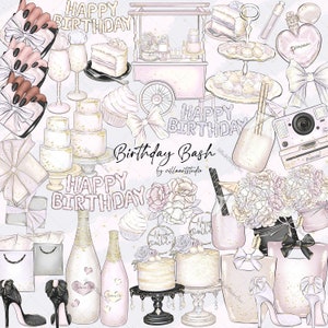 Birthday Bash Clipart Glitter Cute birthday clipart Happy pastel Birthday ClipArt celebrate Birthday cake hbd clipart Birthday Girl Clipart