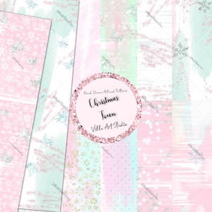 Christmas Town Paper pack, snowflake patterns, Pink Christmas, cute paper pack, Seamless Patterns, pastels and pinks, glitter papers