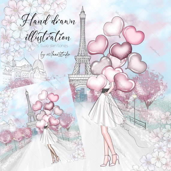 Hand drawn Fashion girl Clipart Planner Art Digital Logo Clipart Cute Paris illustration hand drawn art
