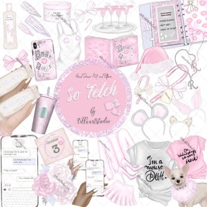 Fetch Hand Drawn Clipart Collection, girly clipart, plastics, diary clipart book burn, we wear pink, planner clipart, planner stickers