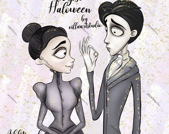 Corpse Halloween Additional Characters clipart Halloween wedding Ghost party clipart planner stickers Cute Halloween Corpse groom bride love