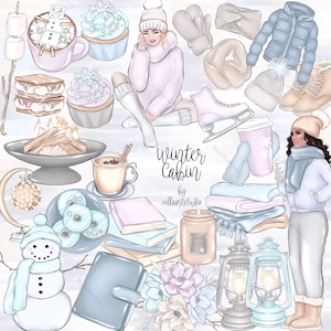 Winter cabin BUNDLE Clipart hand drawn art snowy winter cute clipart winter clipart winter lodge fashion clipart planner clipart cosy snowy