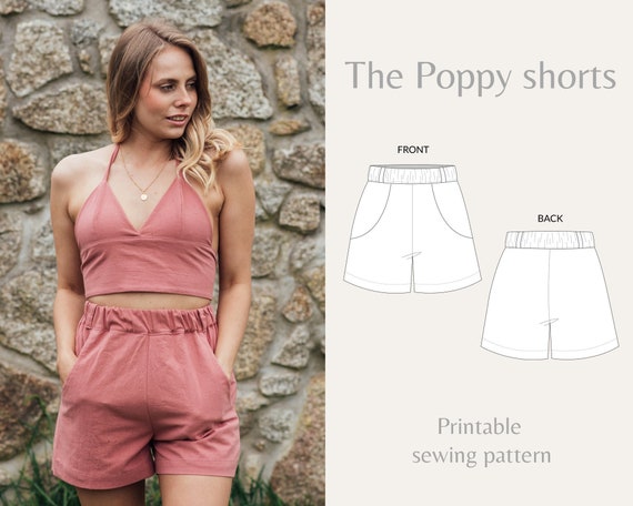 Womens High Waisted Shorts Poppy Shorts Pdf Sewing Pattern Etsy