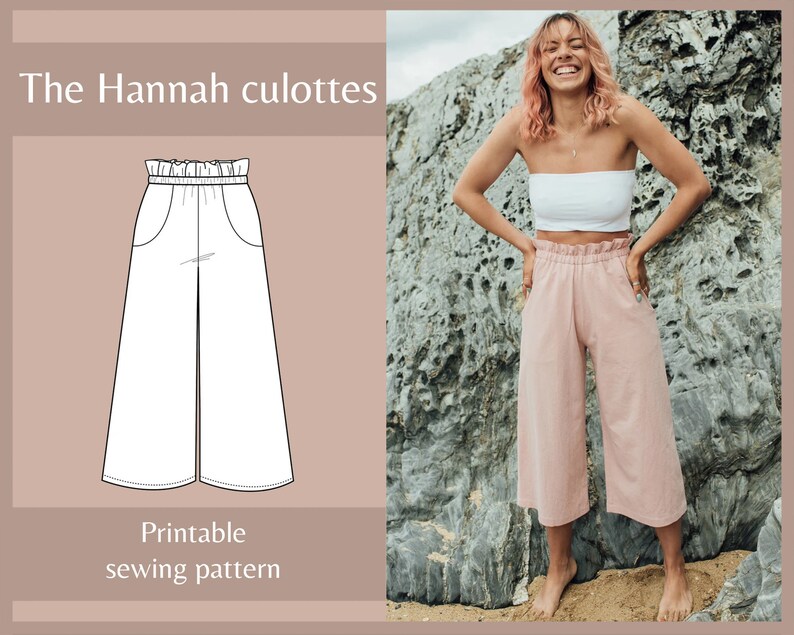 Womens paperbag culottes | Hannah culottes | PDF sewing pattern | Instant Download | UK 4-18/US 0-14 | A4, U.S letter, Printshop 