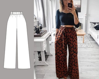 Wide leg pants PDF sewing pattern for women - NH Patterns Ember trousers - wide leg palazzo trousers.