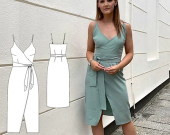 Wrap dress PDF sewing pattern for women - NH Patterns Helena dress - midi length true wrap dress with waist tie