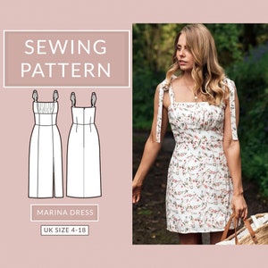 Dress Sewing Pattern With Gathered Front and Tie Straps NH - Etsy