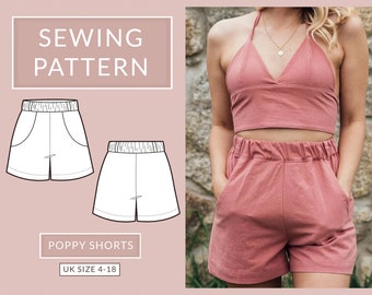 High waisted shorts sewing pattern - NH Patterns Poppy shorts - UK sizes 4-18 (US 0-14)