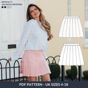 Pleated skirt PDF sewing pattern for women - NH Patterns Cher skirt - tennis style skirt pattern with pleats