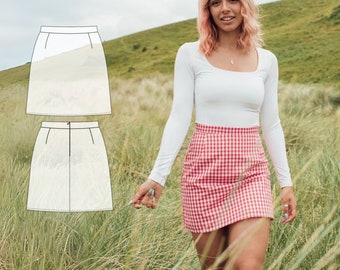 Modèle de couture PDF mini jupe pour femme - Jupe NH Patterns Ally - mini jupe trapèze avec taille haute et doublure complète