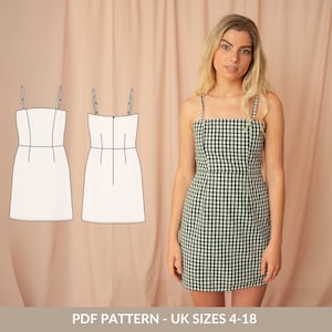 Mini dress PDF sewing pattern for women - NH Patterns Lara dress - square neck dress pattern in a mini length