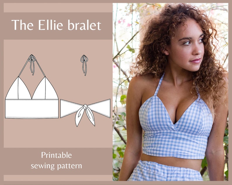 Halter neck bralet crop top sewing pattern - NH Patterns Ellie bralet PDF sewing pattern 