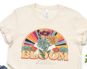 Bloom Floral Sunburst Tee, Boho yellow groovy font tee, Daisy Flowers, Mental health and body love tee, Positive Shirt, Inspirational tee.