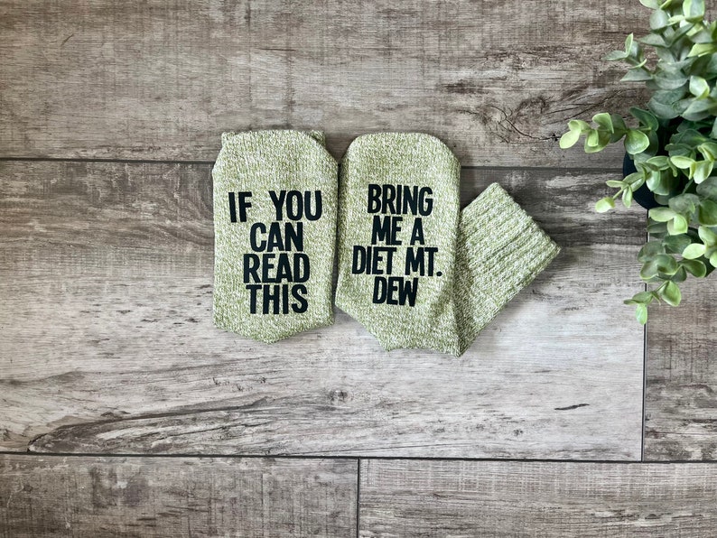 if you can read this bring me a diet mountain dew wool socks, funny and hilarious mom socks, surgery socks, Women's socks, lazy day socks. image 1