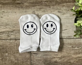 Wink Smile Women's Socks, Lightening bolt smile, Cute smile socks, Funny Wink Socks, Cute mom socks, Surgery socks, girls lazy day socks.