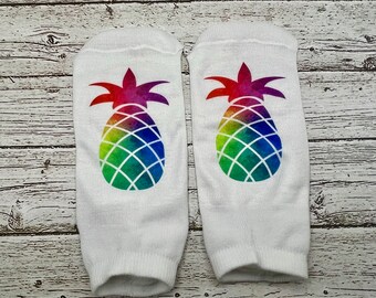 Rainbow Pineapple Socks, Infertility and IVF socks, IUI socks, Transfer Day Socks, Inspiration and Motivational socks, Surgery and hospital.