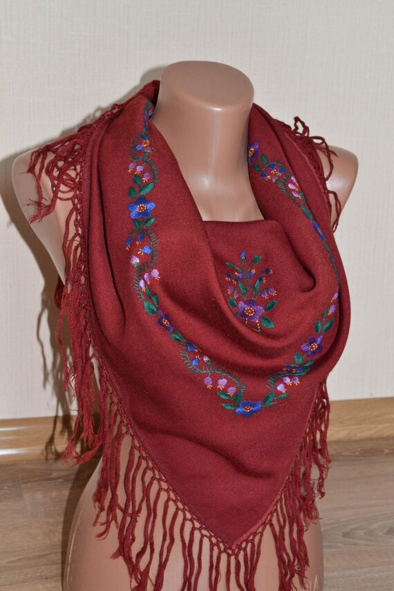 Vintage Ukrainian shawl, Russian shawl, Handmade E