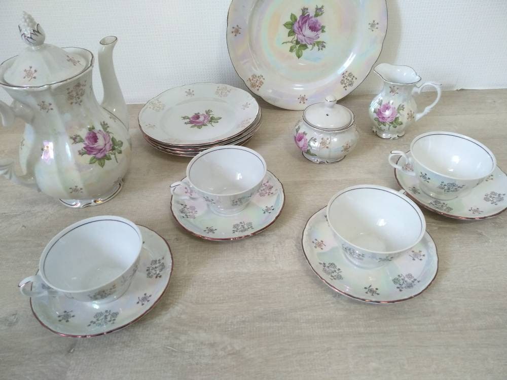 Coffee tea set Roses rare vintage KAHLA GDR 16 pieces for 4 Etsy