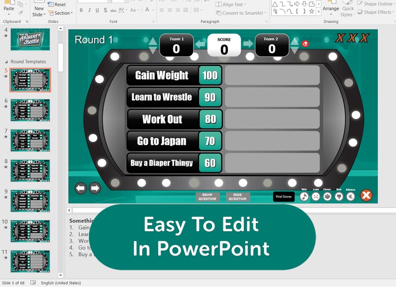 Answer Battle Virtual Party Customizable Trivia Powerpoint Template with Automatic Scoreboard Family Game show Mac, PC, and iPad image 5
