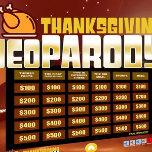 Thanksgiving JeoParody with Scoreboard Trivia Fun PowerPoint Game Mac, PC, and iPad Compatible image 1