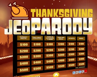 Thanksgiving JeoParody with Scoreboard - Trivia Fun PowerPoint Game - Mac, PC, and iPad Compatible