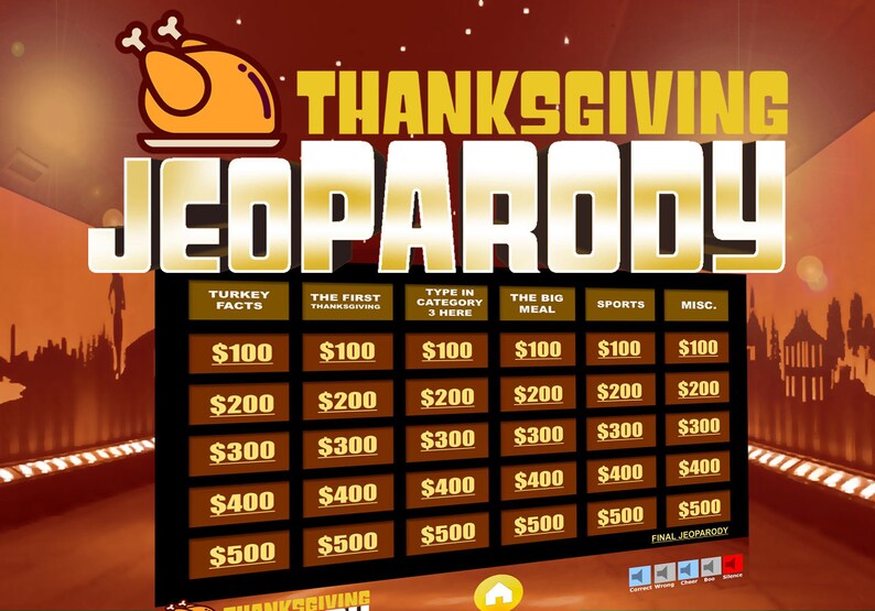 Thanksgiving JeoParody with Scoreboard Trivia Fun PowerPoint Game Mac, PC, and iPad Compatible image 1